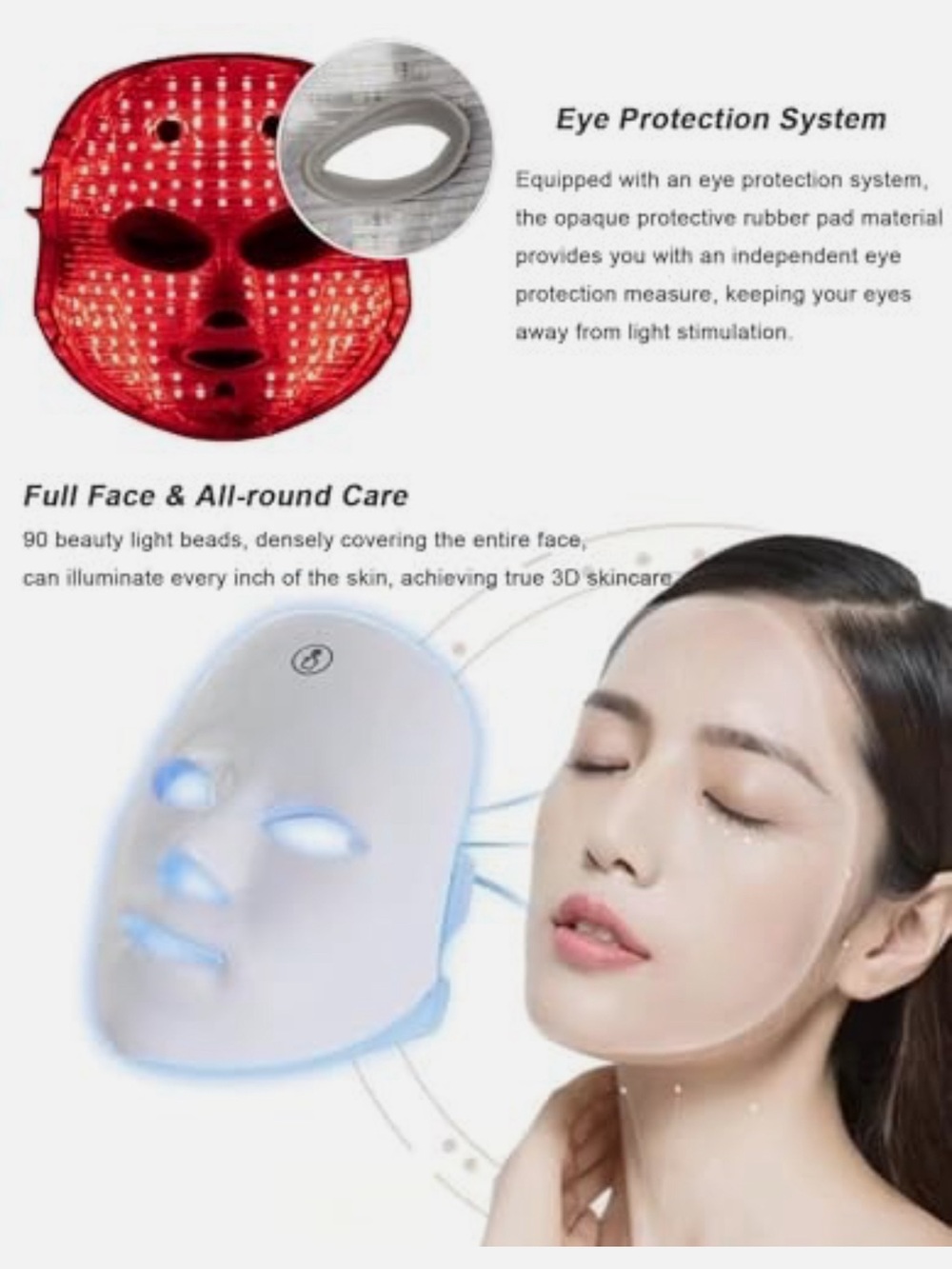 White LED Light Therapy Facial Mask for Women Skincare - Picture 3 of 8